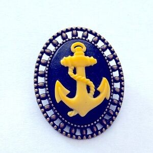 Black and Yellow Anchor Cameo Brooch, Handmade, NWT, Nautical Theme